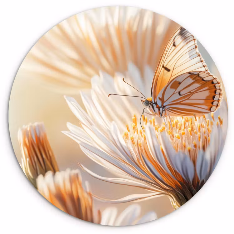Wandcirkel - Glas - Vlinder - Bloem - Oranje — 1