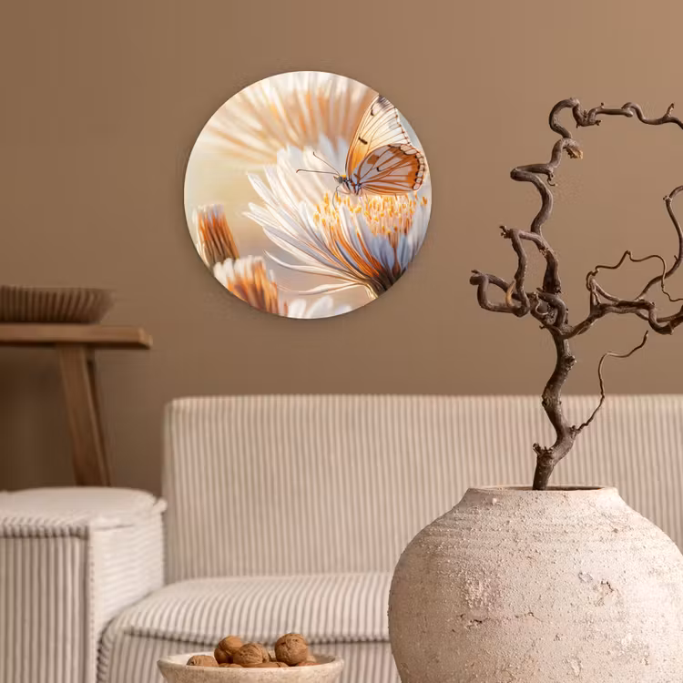 Wandcirkel - Glas - Vlinder - Bloem - Oranje — 2
