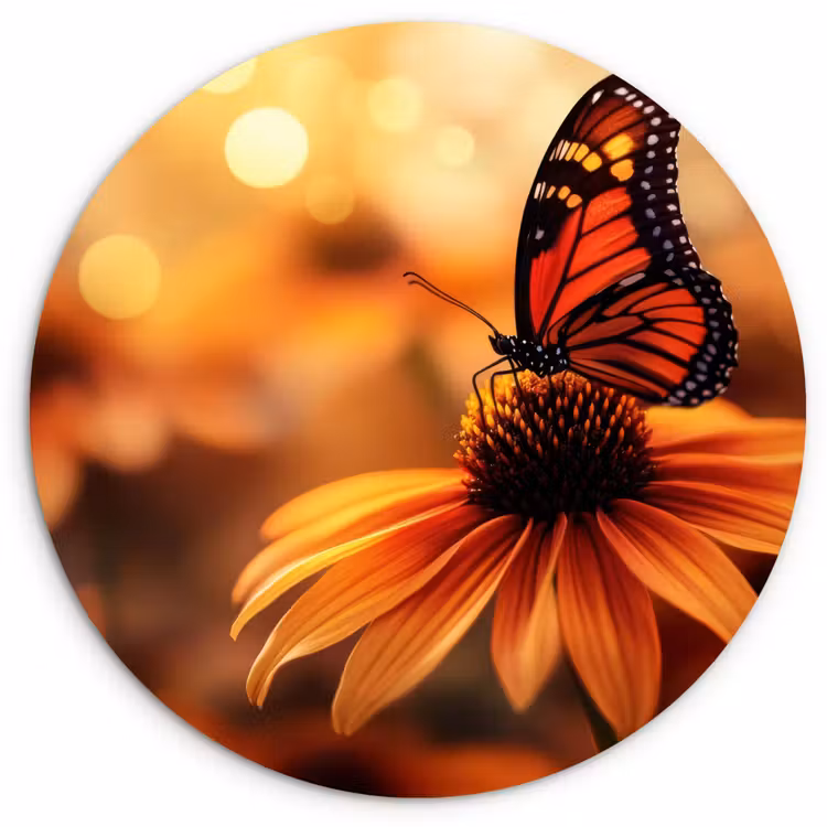 Wandcirkel - Glas - Vlinder - Bloemen - Oranje — 1