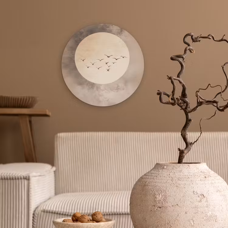 Wandcirkel - Glas - Vogel - Beige - Japandi — 2