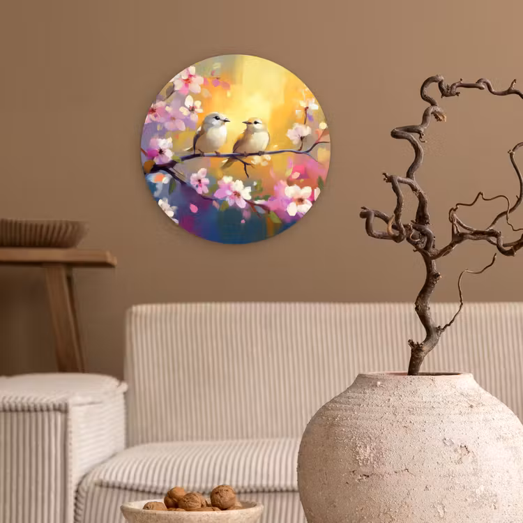 Wandcirkel - Glas - Vogels - Bloemen - Roze — 2