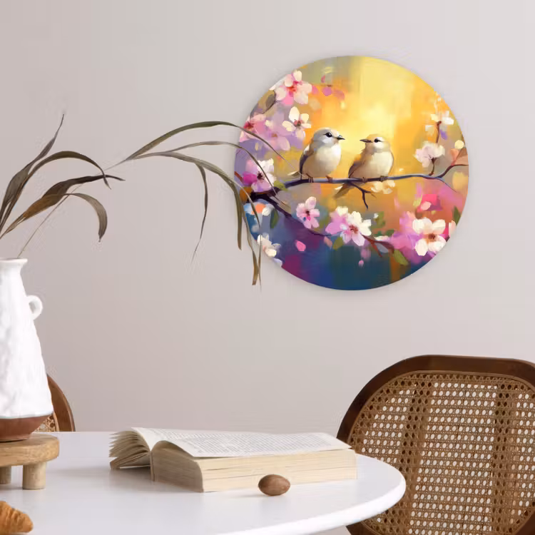 Wandcirkel - Glas - Vogels - Bloemen - Roze — 4