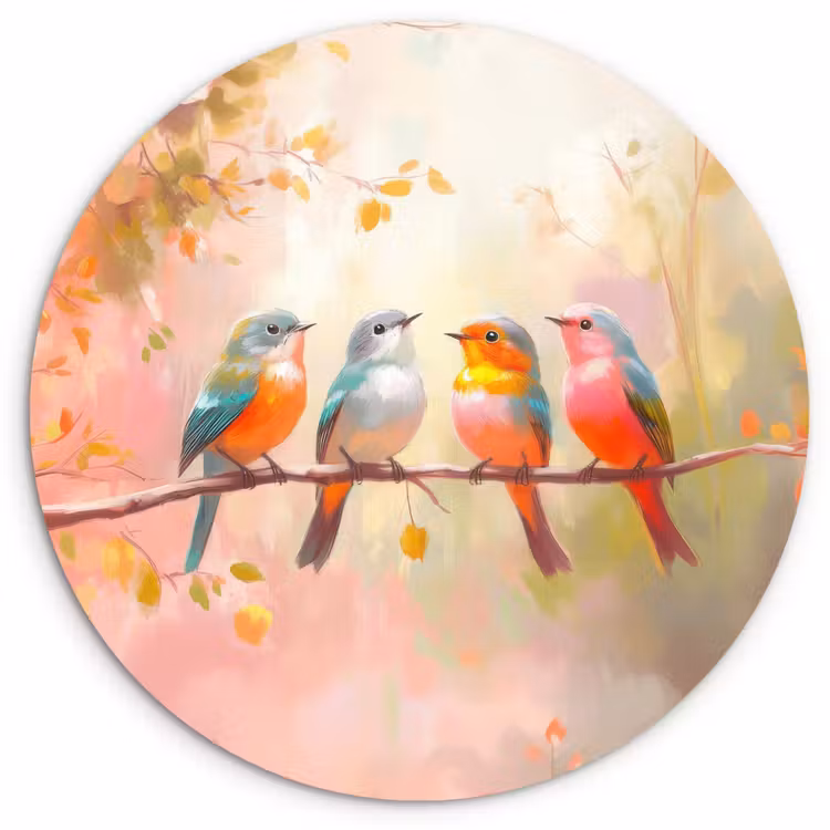 Wandcirkel - Glas - Vogels - Kleurrijk - Tak — 1