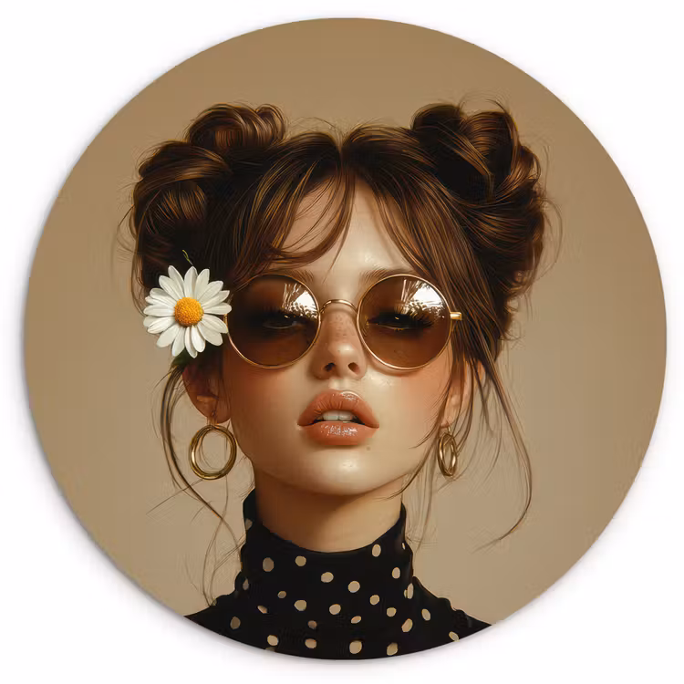 Wandcirkel - Glas - Vrouw - Beige - Bloem - Modern - Portret — 1