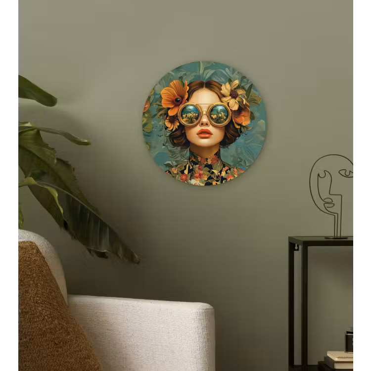 Wandcirkel - Glas - Vrouw - Bloemen - Vlinders - Natuur - Vintage — 3