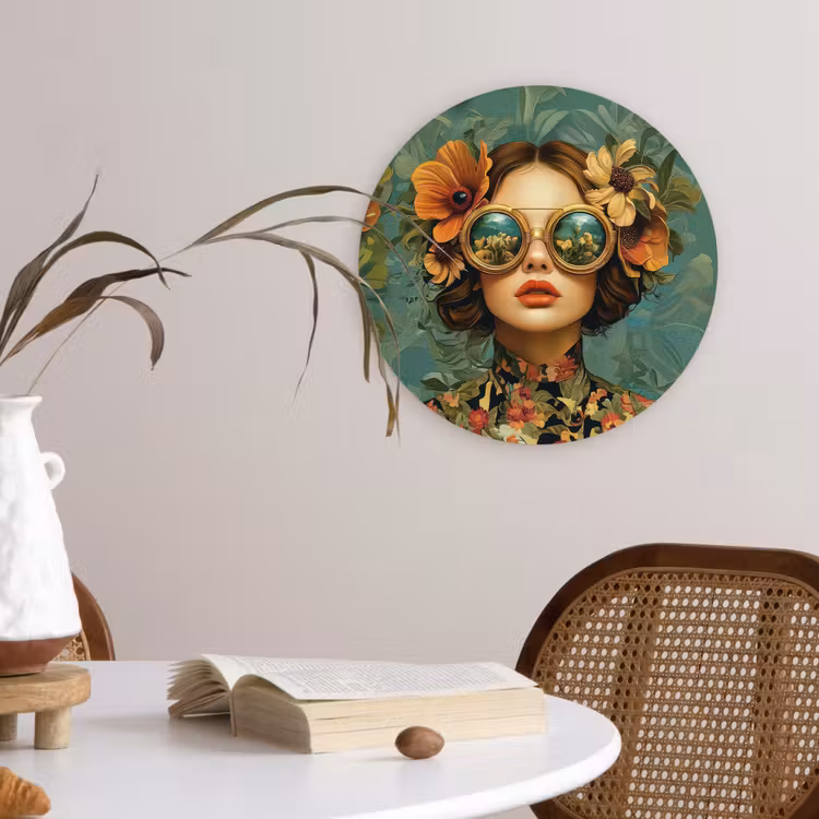 Wandcirkel - Glas - Vrouw - Bloemen - Vlinders - Natuur - Vintage — 4