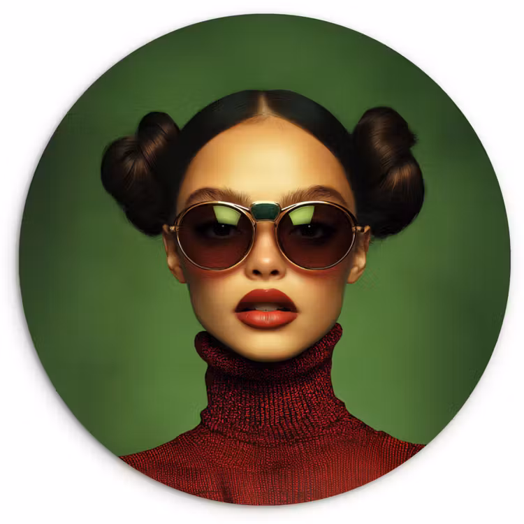 Wandcirkel - Glas - Vrouw - Groen - Bril - Aesthetic - Modern — 1