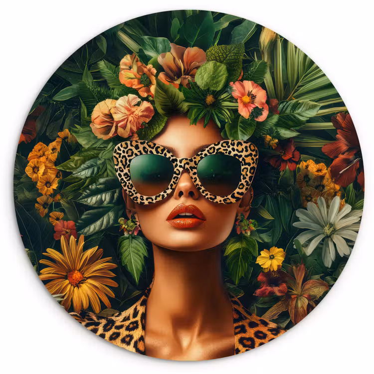 Wandcirkel - Glas - Vrouw - Panterprint - Jungle - Natuur - Luxe — 1