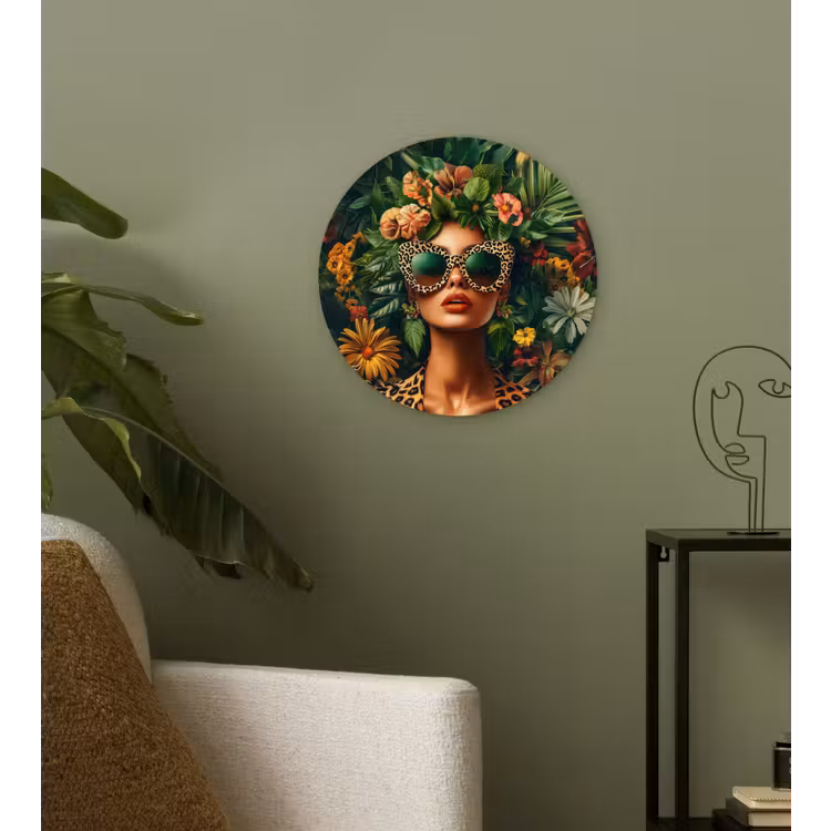 Wandcirkel - Glas - Vrouw - Panterprint - Jungle - Natuur - Luxe — 3