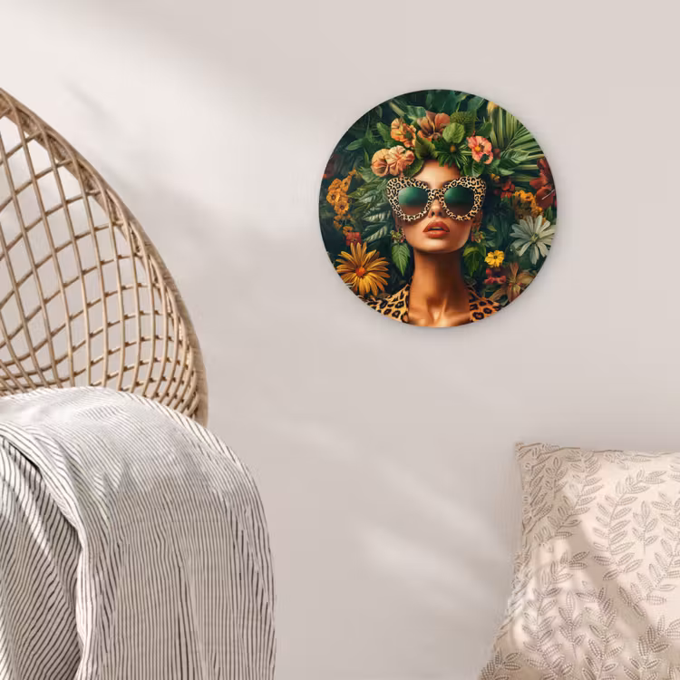 Wandcirkel - Glas - Vrouw - Panterprint - Jungle - Natuur - Luxe — 5