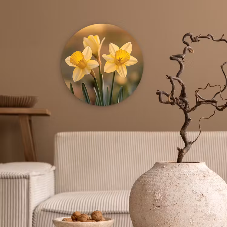 Wandcirkel - Glas - Bloemen - Geel - Wazig — 2