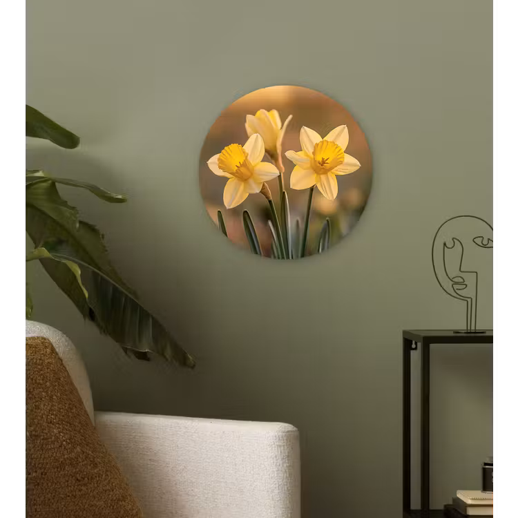 Wandcirkel - Glas - Bloemen - Geel - Wazig — 3
