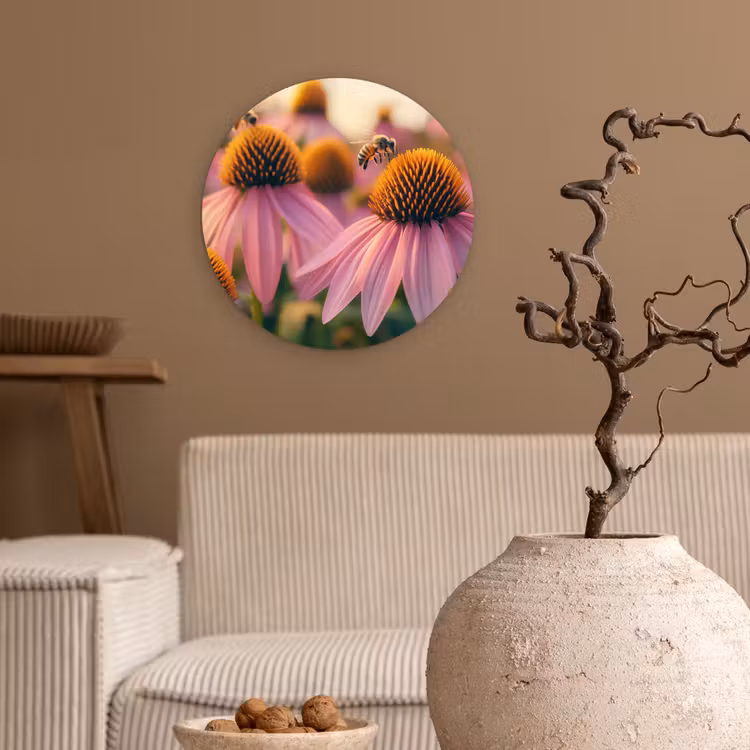 Wandcirkel - Glas - Bloemen - Paars - Bijen — 2