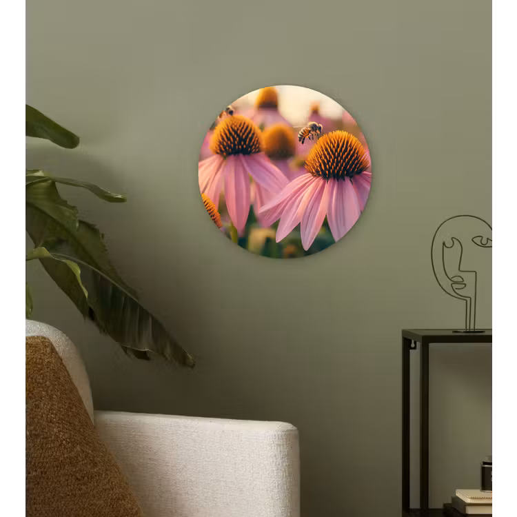 Wandcirkel - Glas - Bloemen - Paars - Bijen — 3