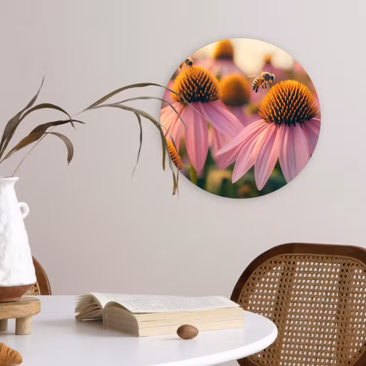 Wandcirkel - Glas - Bloemen - Paars - Bijen — 4