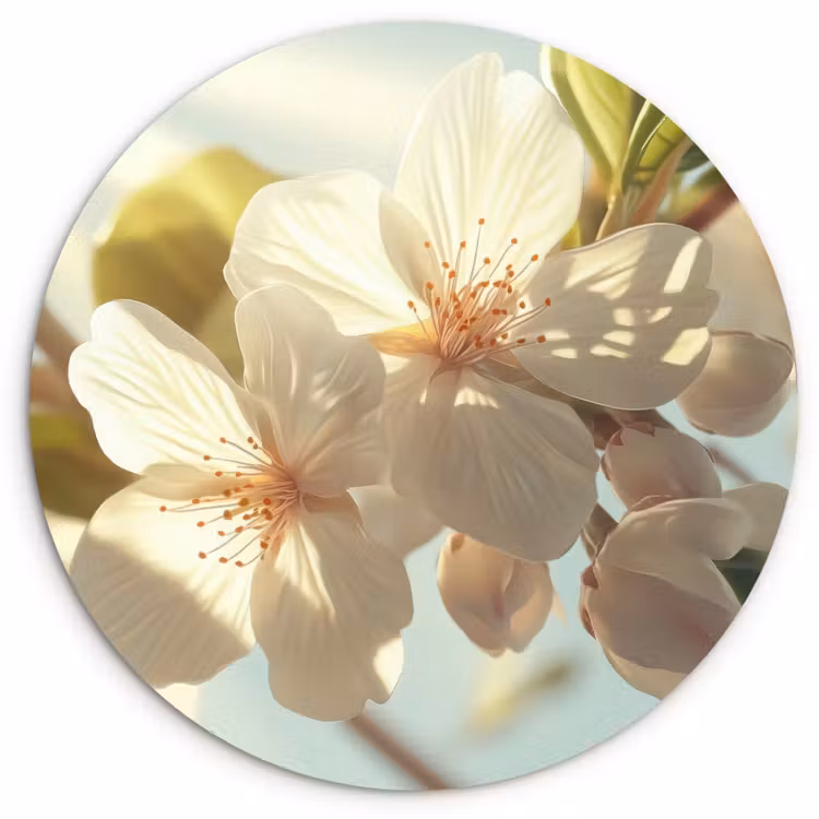 Wandcirkel - Glas - Bloesems - Wit - Zonnestralen - Bloemblaadjes — 1
