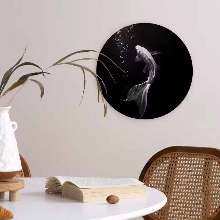 Wandcirkel - Glas - Koi - Vis - Wit - Zwart — 4