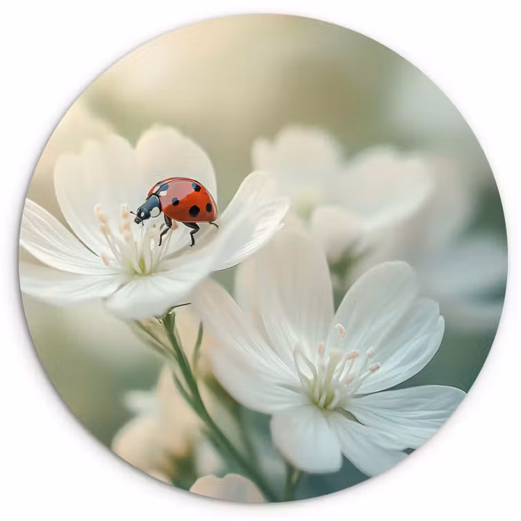 Wandcirkel - Glas - Lieveheersbeestje - Bloemen - Wit — 1