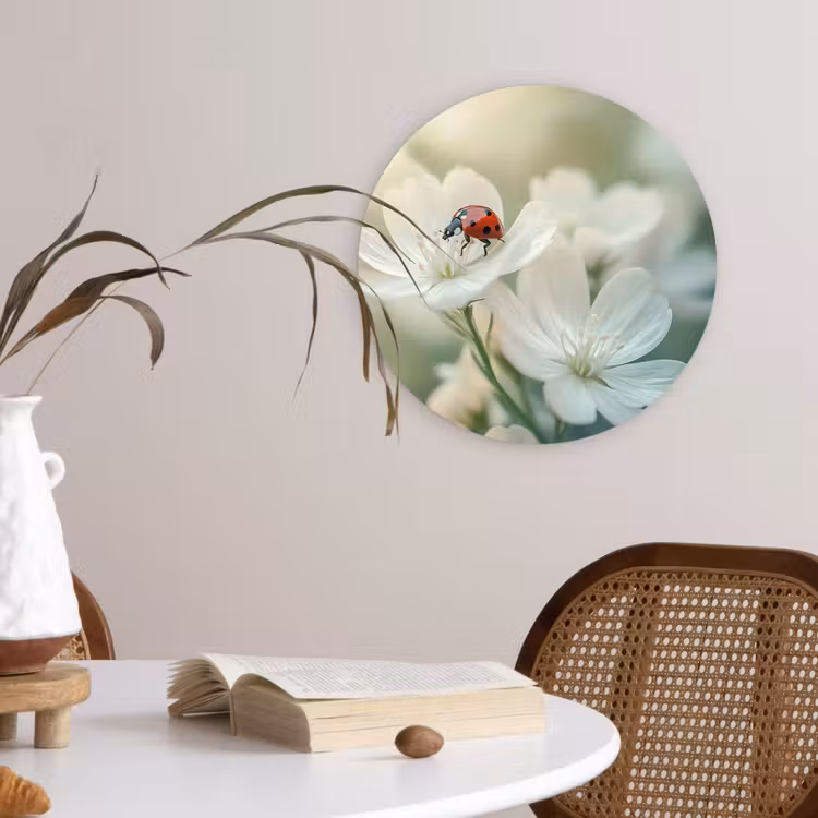 Wandcirkel - Glas - Lieveheersbeestje - Bloemen - Wit — 4