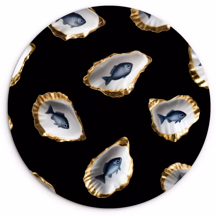 Wandcirkel - Glas - Oesters - Vissen - Blauw - Goud — 1