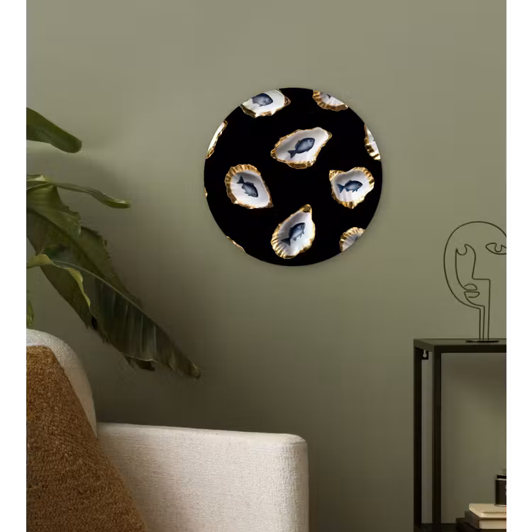 Wandcirkel - Glas - Oesters - Vissen - Blauw - Goud — 3