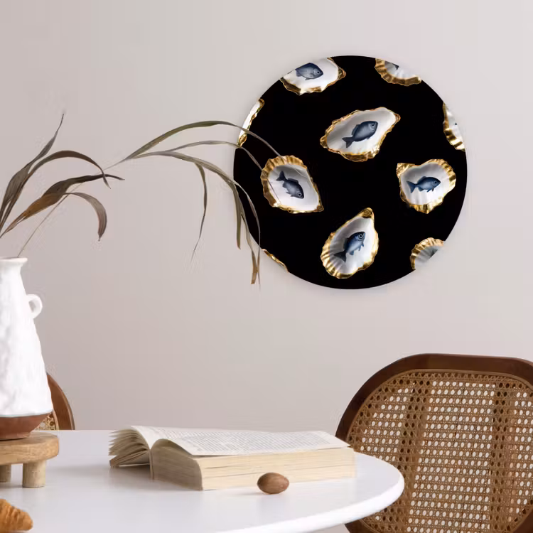 Wandcirkel - Glas - Oesters - Vissen - Blauw - Goud — 4