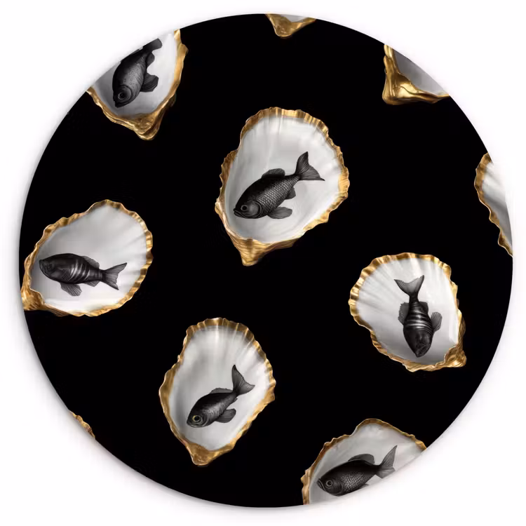 Wandcirkel - Glas - Oesters - Zwart - Vissen - Goud — 1