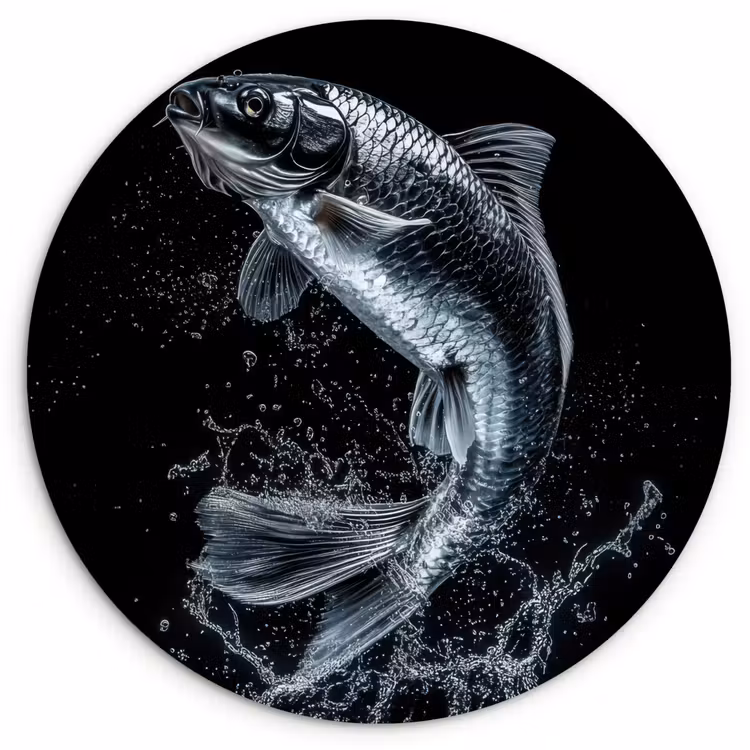 Wandcirkel - Glas - Vis - Koi - Zwart - Water — 1