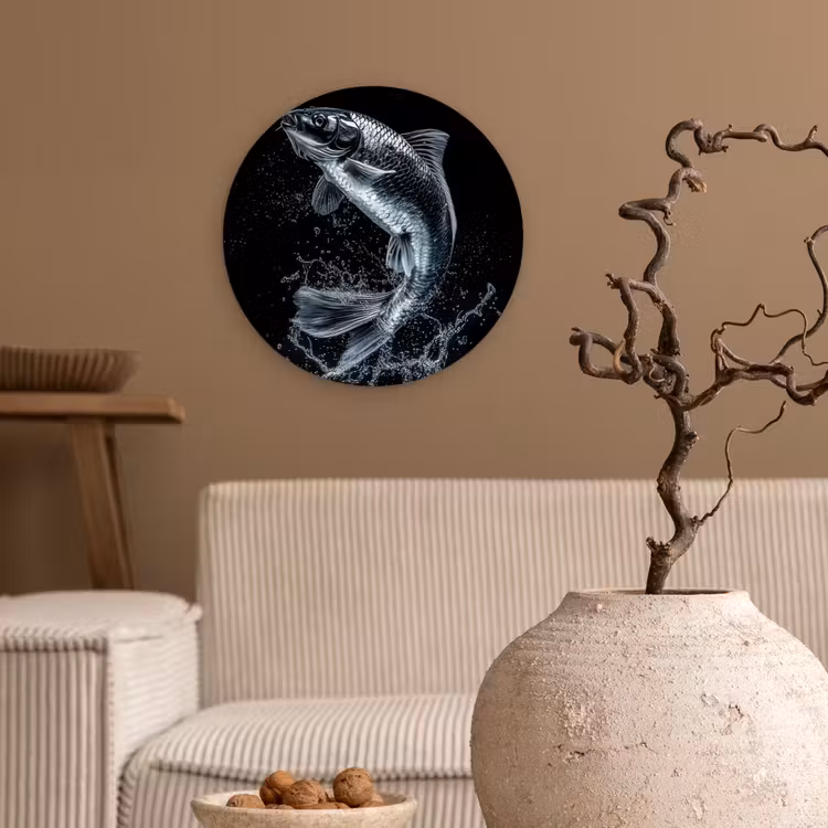 Wandcirkel - Glas - Vis - Koi - Zwart - Water — 2