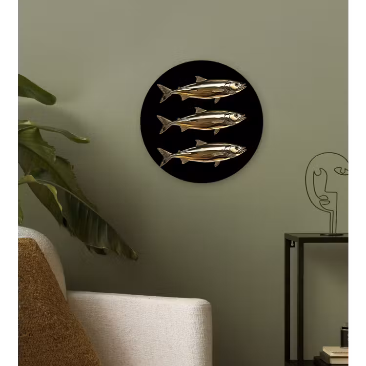 Wandcirkel - Glas - Vissen - Goud - Zwart — 3