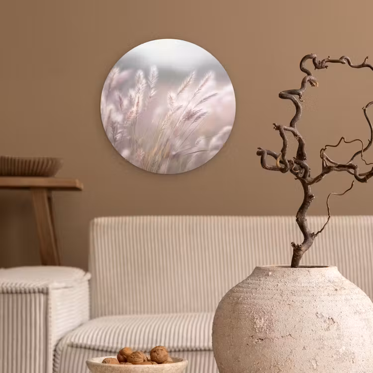 Wandcirkel - Glas - Graspluimen - Wind - Beige - Mistig — 2