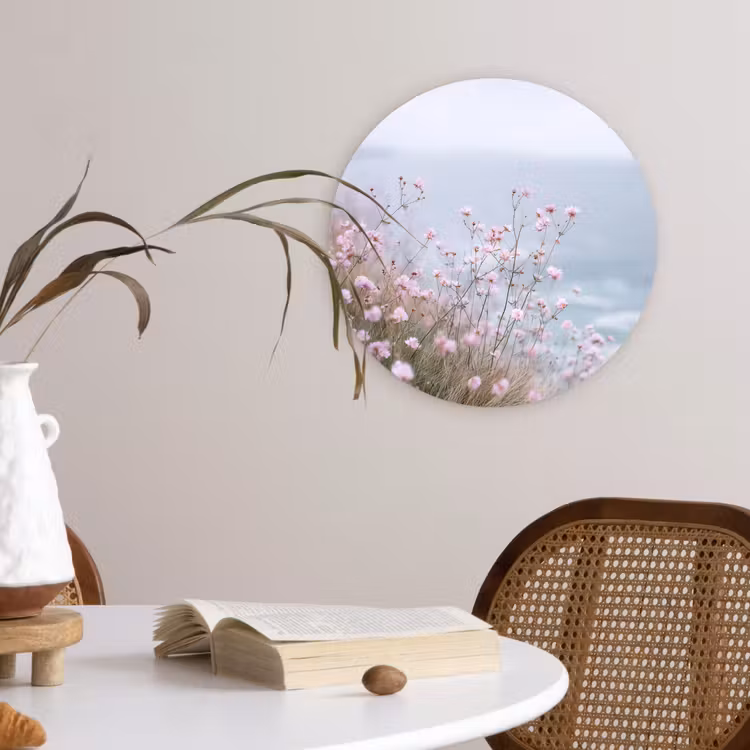 Wandcirkel - Glas - Klif - Bloemen - Zee - Roze — 4