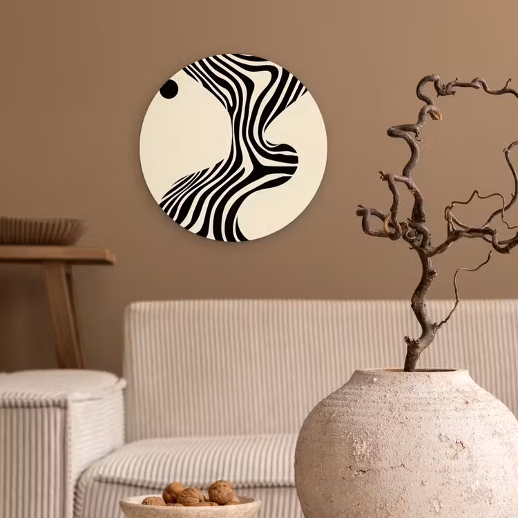Wandcirkel - Glas - Beige - Lijnen - Golvend - Abstract — 2