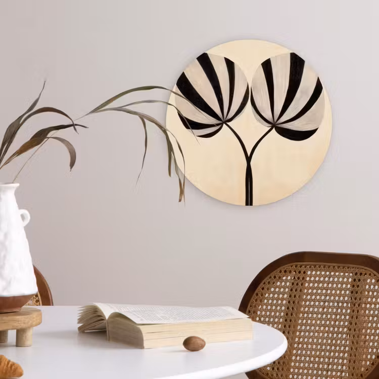 Wandcirkel - Glas - Bladeren - Gestreept - Stengel - Beige — 4