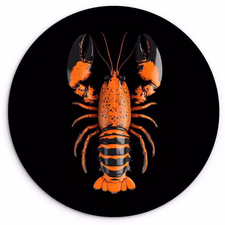 Wandcirkel - Glas - Kreeft - Oranje - Zwart - Modern — 1