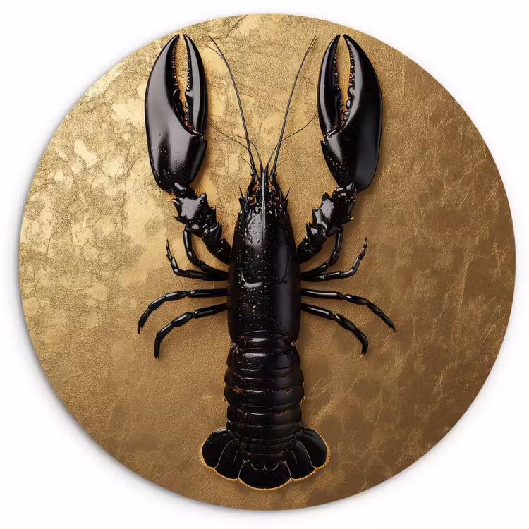 Wandcirkel - Glas - Kreeft - Zwart - Goud - Luxe — 1