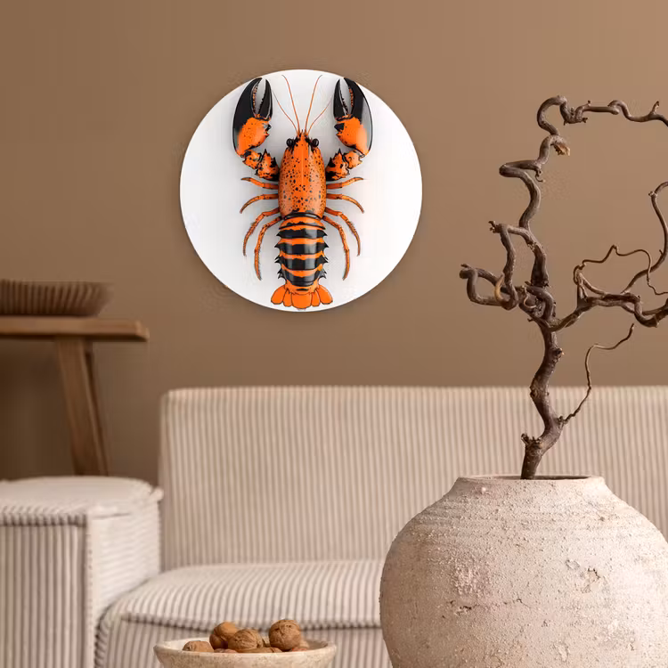 Wandcirkel - Glas - Kreeft - Zwart - Oranje - Wit - Uniek — 2