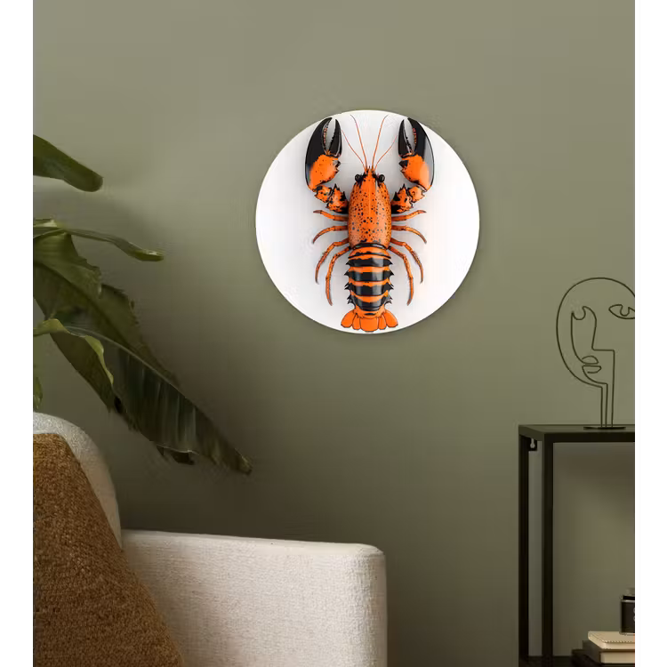 Wandcirkel - Glas - Kreeft - Zwart - Oranje - Wit - Uniek — 3