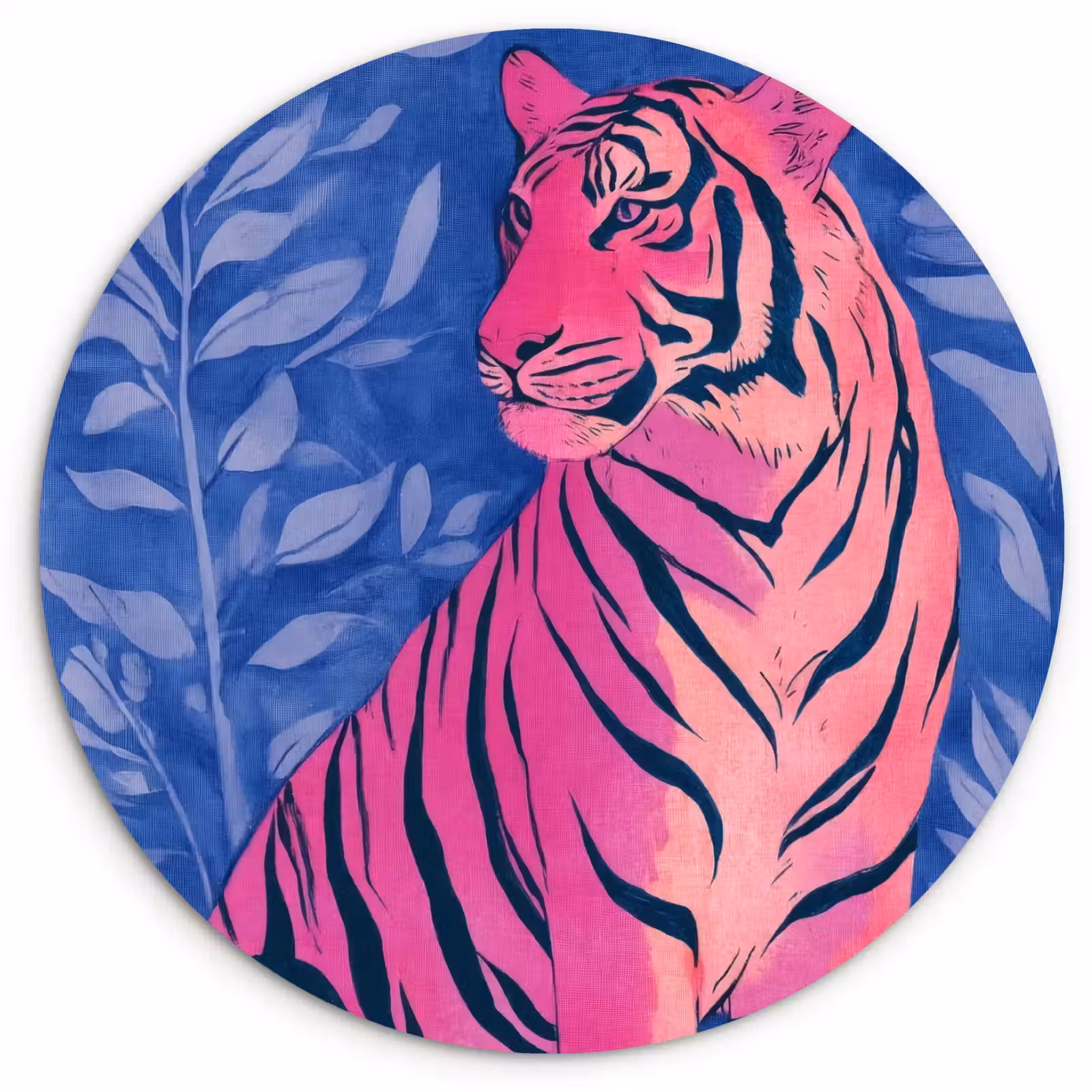Wandcirkel - Glas - Tijger - Roze - Bladeren - Jungle — 1