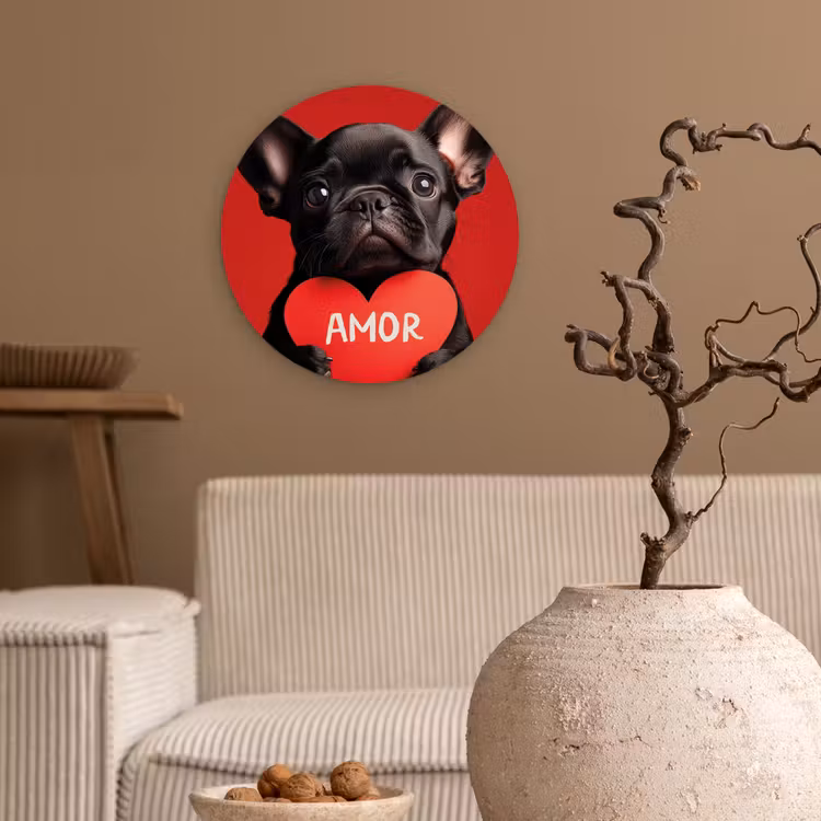 Wandcirkel - Glas - Amor - Hond - Hartje - Rood — 2