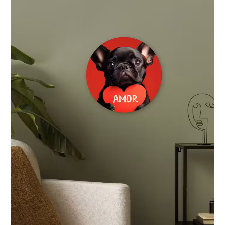 Wandcirkel - Glas - Amor - Hond - Hartje - Rood — 3