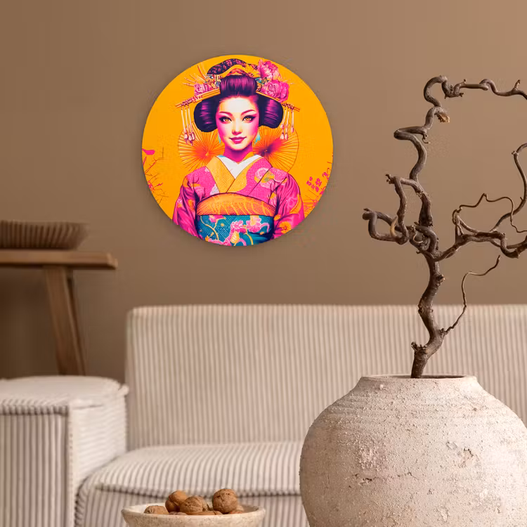 Wandcirkel - Glas - Bloemen - Vrouw - Kimono - Roze — 2