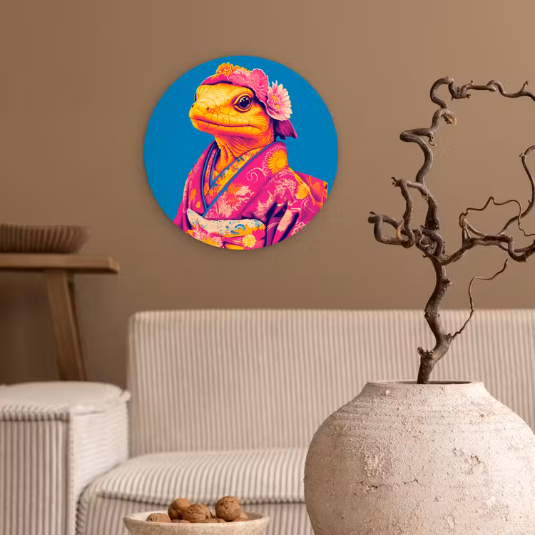 Wandcirkel - Glas - Bloemenkrans - Hagedis - Kimono - Paars — 2