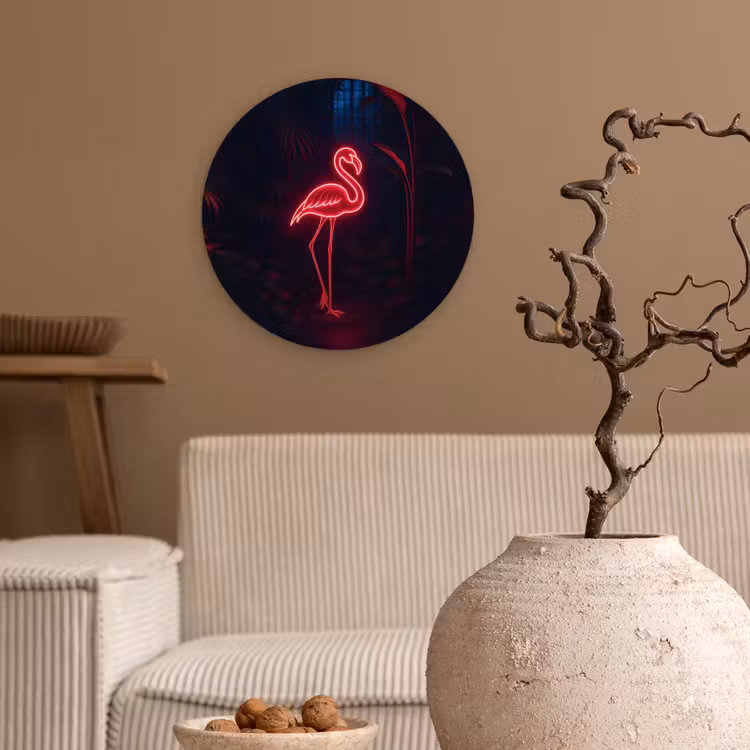 Wandcirkel - Glas - Flamingo - Roze - Neon - Licht — 2