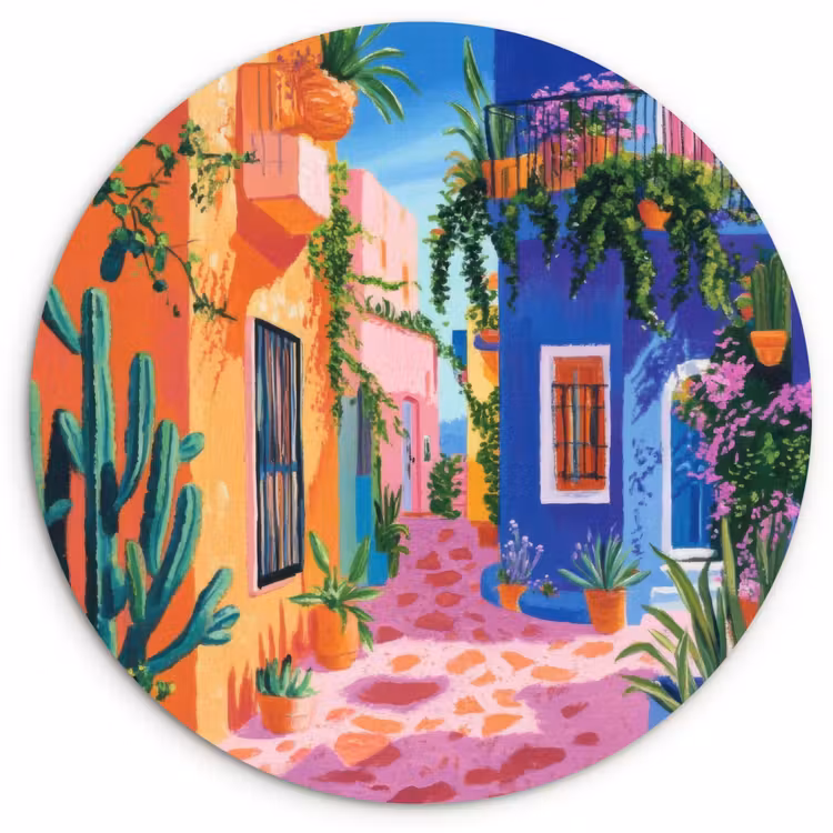 Wandcirkel - Glas - Geel - Blauw - Oranje - Huis — 1