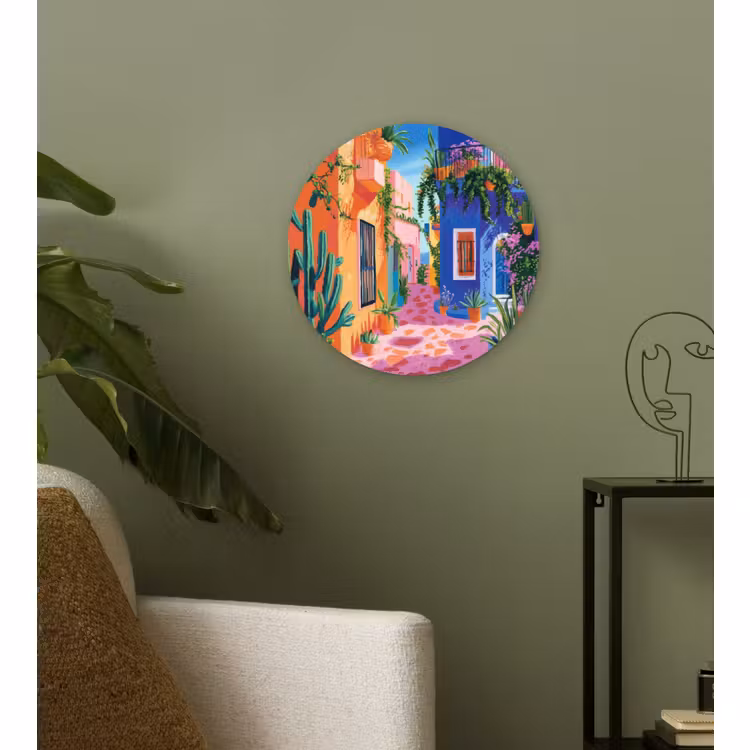 Wandcirkel - Glas - Geel - Blauw - Oranje - Huis — 3