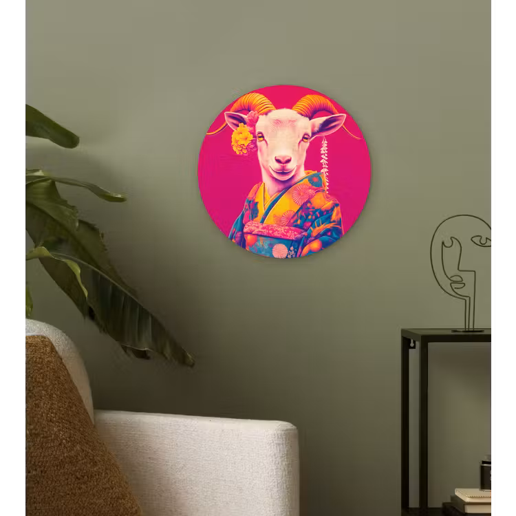 Wandcirkel - Glas - Geit - Hoorns - Kimono - Kleurrijk — 3
