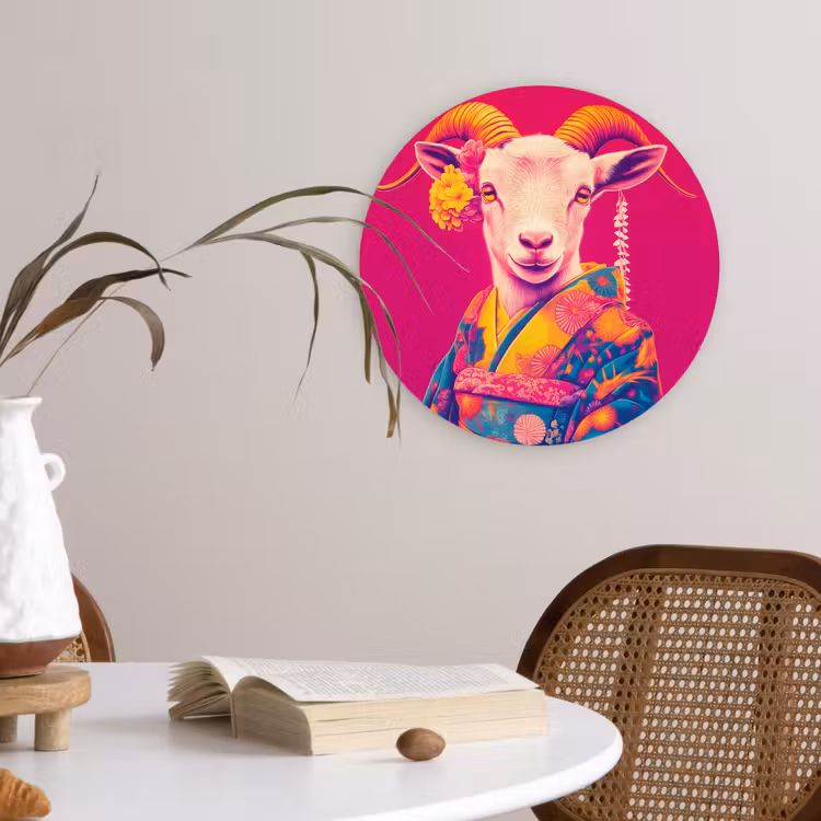 Wandcirkel - Glas - Geit - Hoorns - Kimono - Kleurrijk — 4