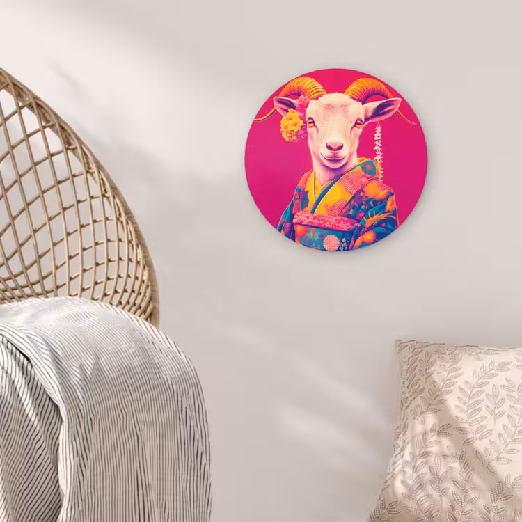Wandcirkel - Glas - Geit - Hoorns - Kimono - Kleurrijk — 5