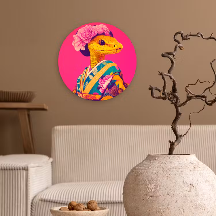 Wandcirkel - Glas - Hagedis - Bloemen - Roze - Kimono — 2